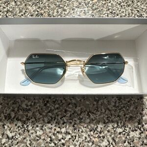 Ray-Ban Gold Frame Sunglasses with Blue-Green Lenses